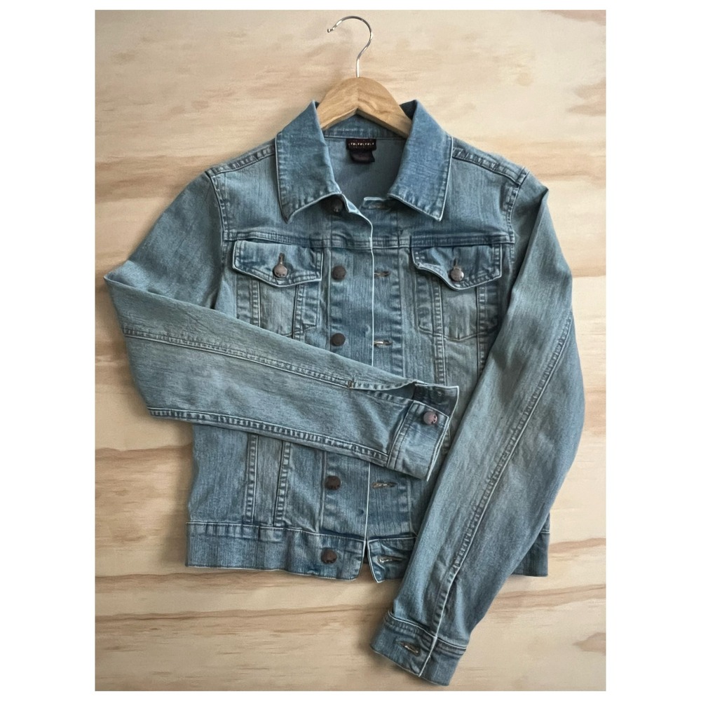Heart Moon Star Light Blue Denim Jacket Women's S | Button Up Jean Jacket